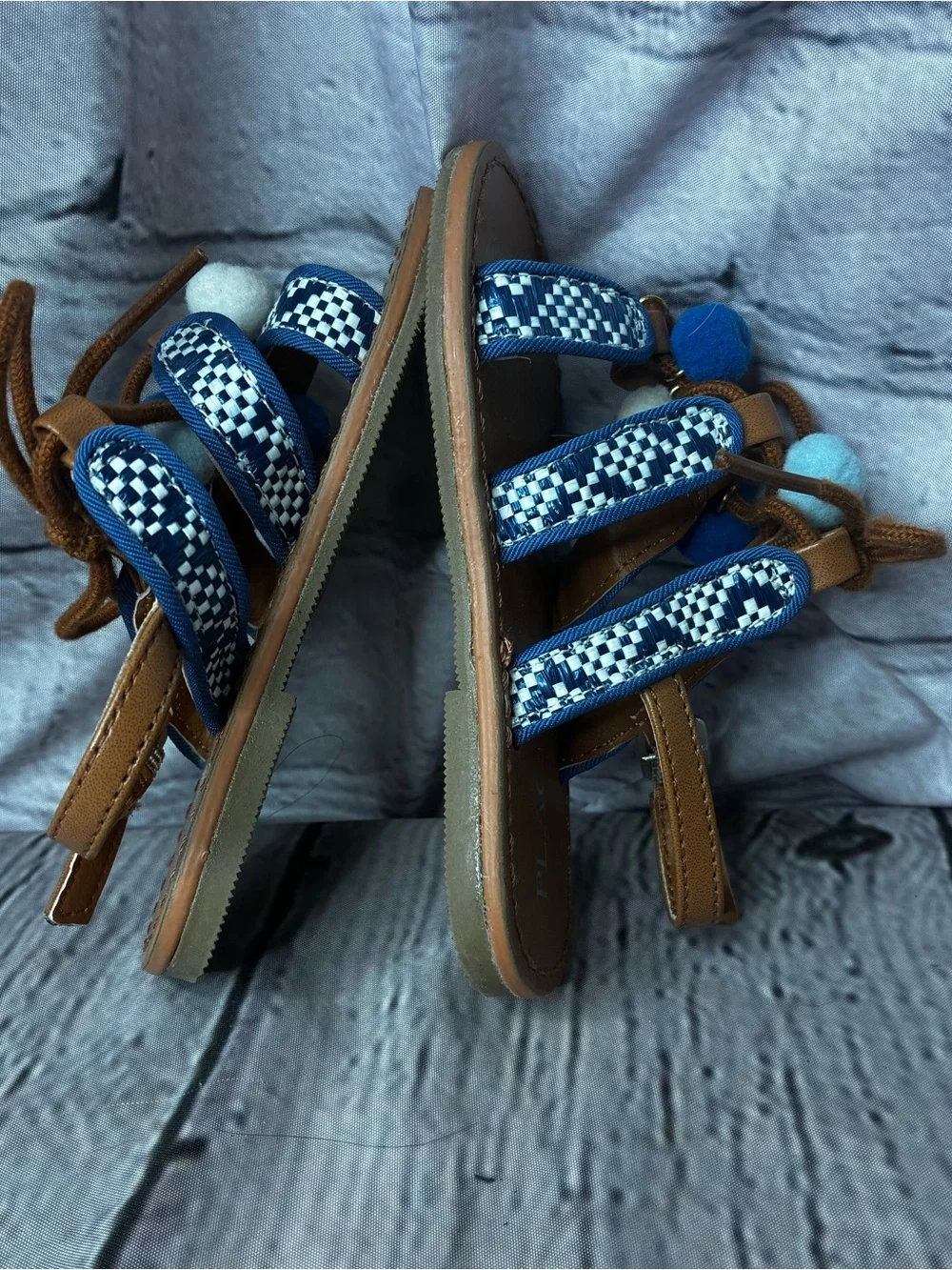5/$20 Coastal Boho Whimsy Pom Nautical Gladiator Slingback‎ Sandals Baby Girl 6
